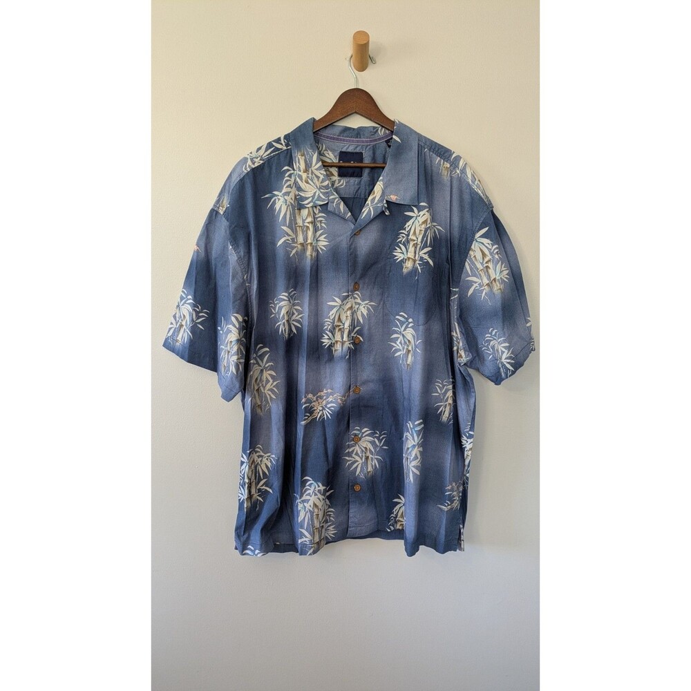 Tommy Bahama Mens Hawaiian Shirt 2XB Palm Tree Cotton Button Short Sleeve Blue